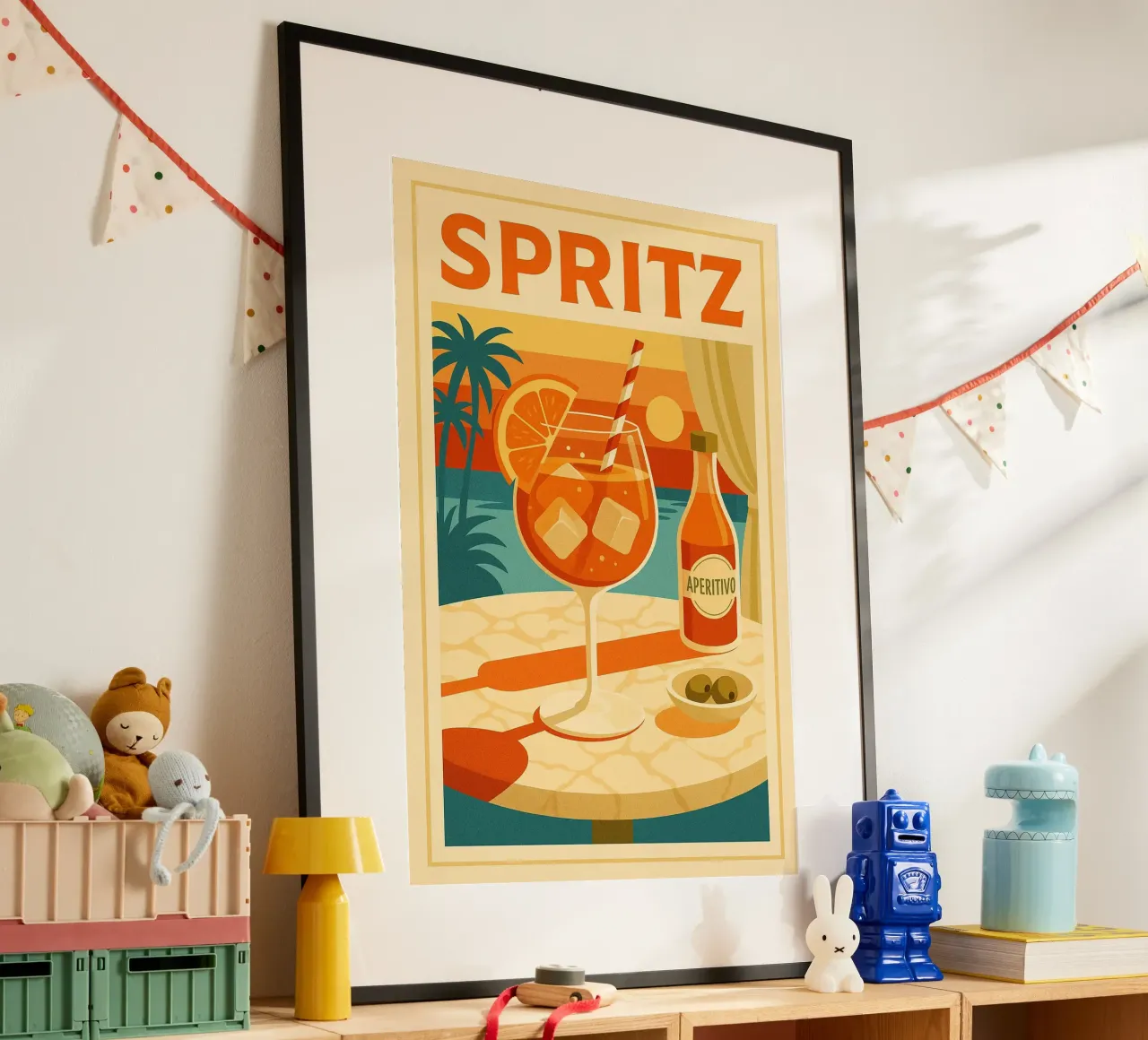 SPRITZ - Tramonto in un bicchiere poster con telaio in legno da Boissons - Affiches & posters - Retro