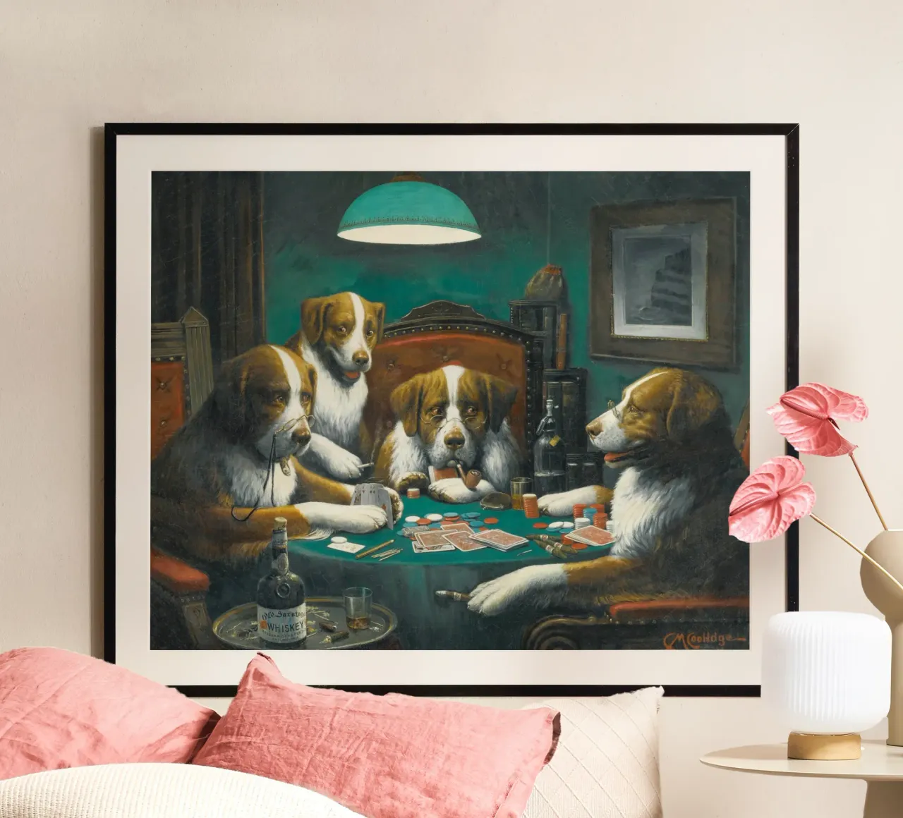 Poker Game by Cassius Marcellus Coolidge poster with wooden frame by Venus Art