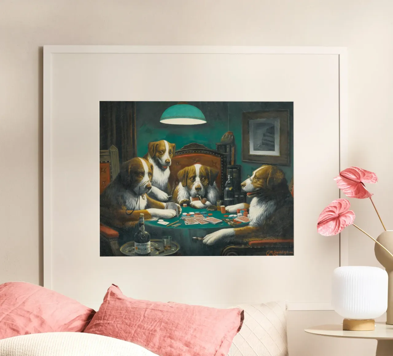 Poker Game by Cassius Marcellus Coolidge poster with wooden frame by Venus Art