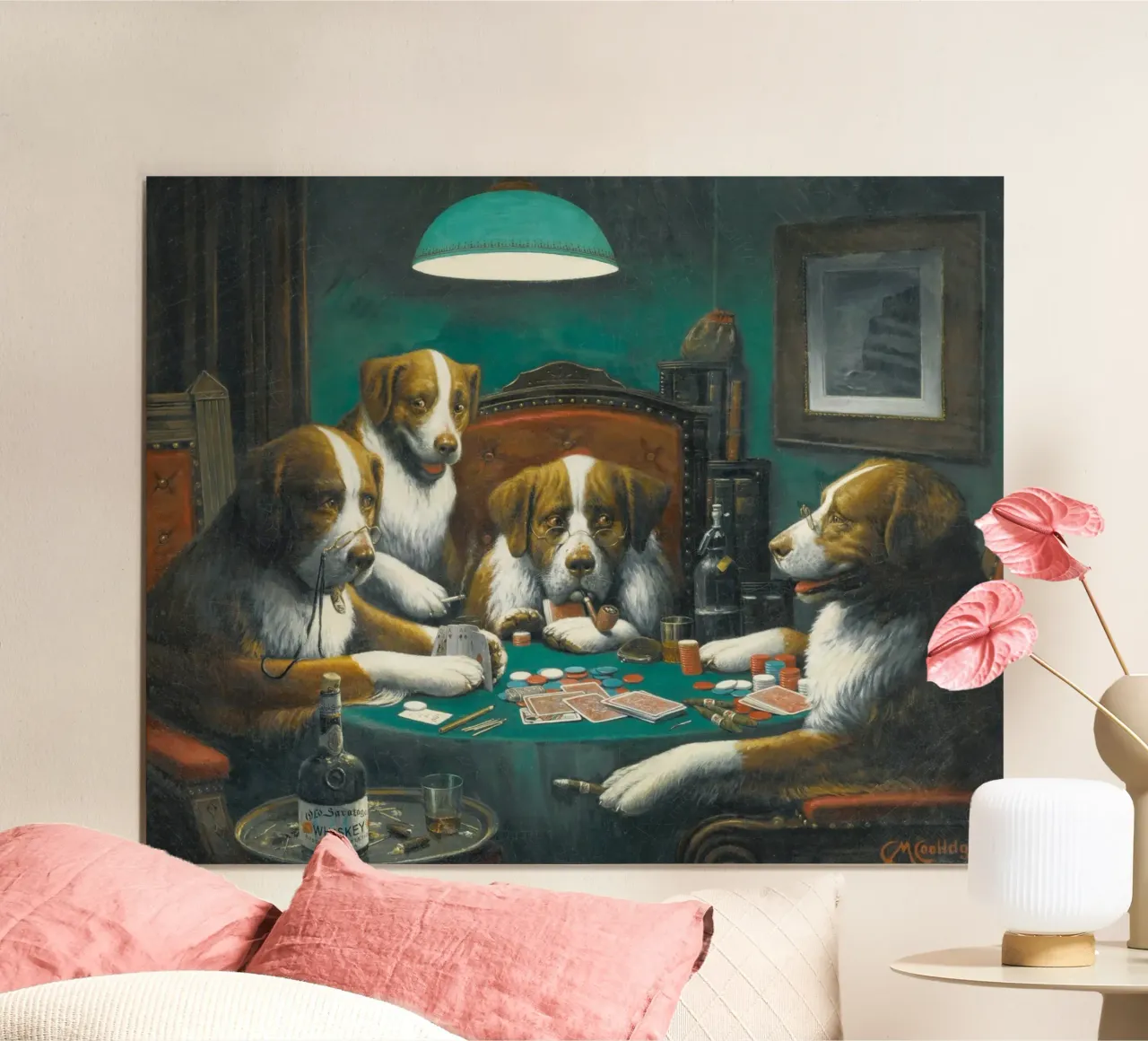 Poker Game by Cassius Marcellus Coolidge poster with wooden frame by Venus Art