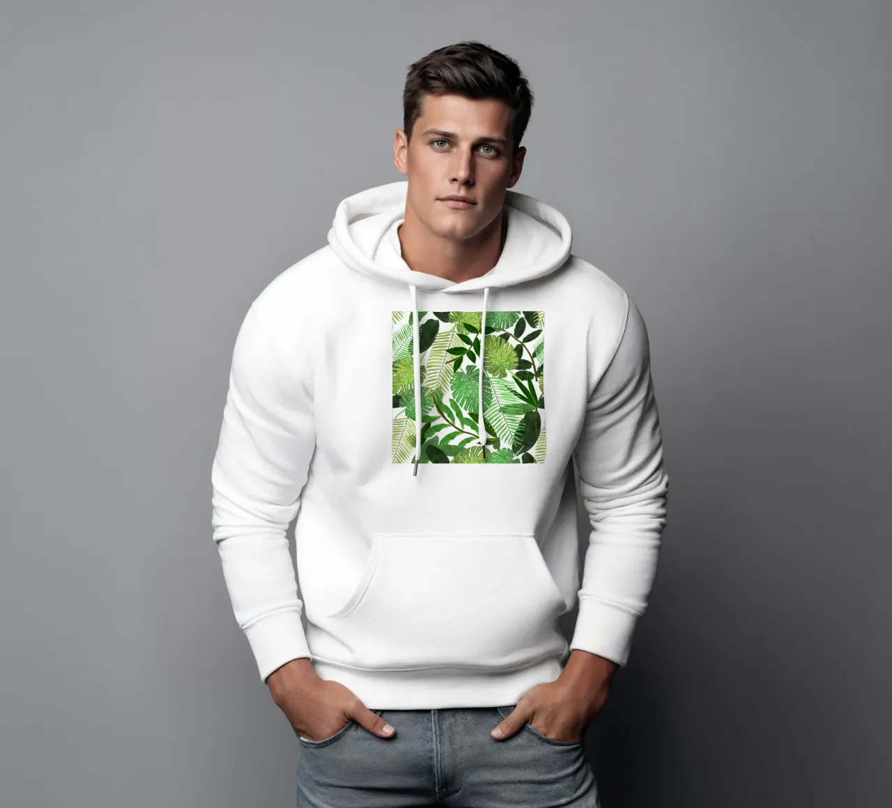 Foglie acquerellate verde tropicale felpa con cappuccio da gulsengunel