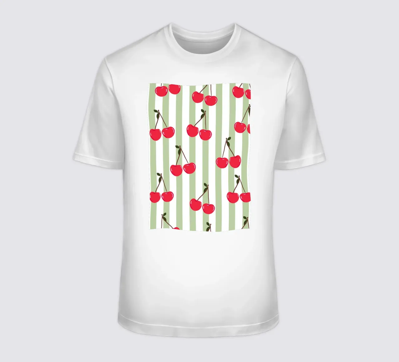 Stampa estiva fresca con motivo a strisce verdi e ciliegie t-shirt da gulsengunel