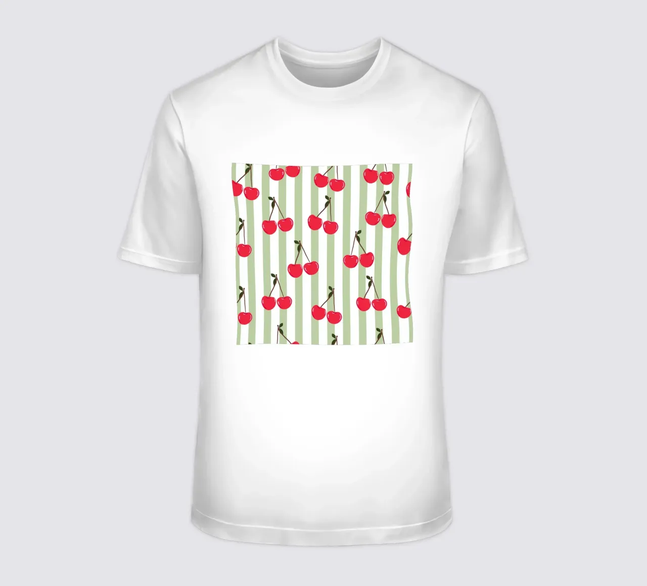 Green and white stripe pattern cherries t-shirt by gulsengunel