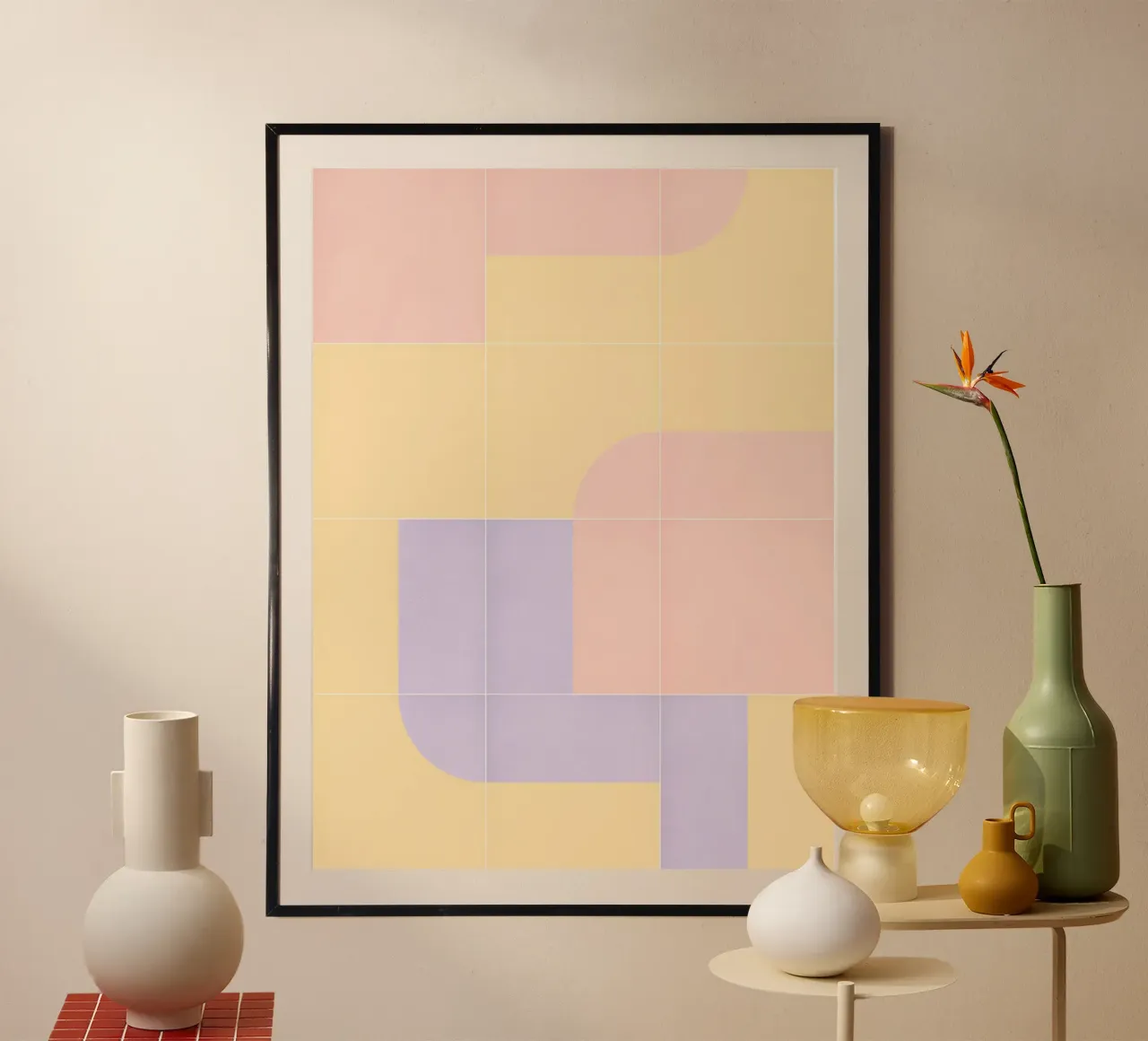 Retro Tiles 16 poster met kunststof frame van designdn