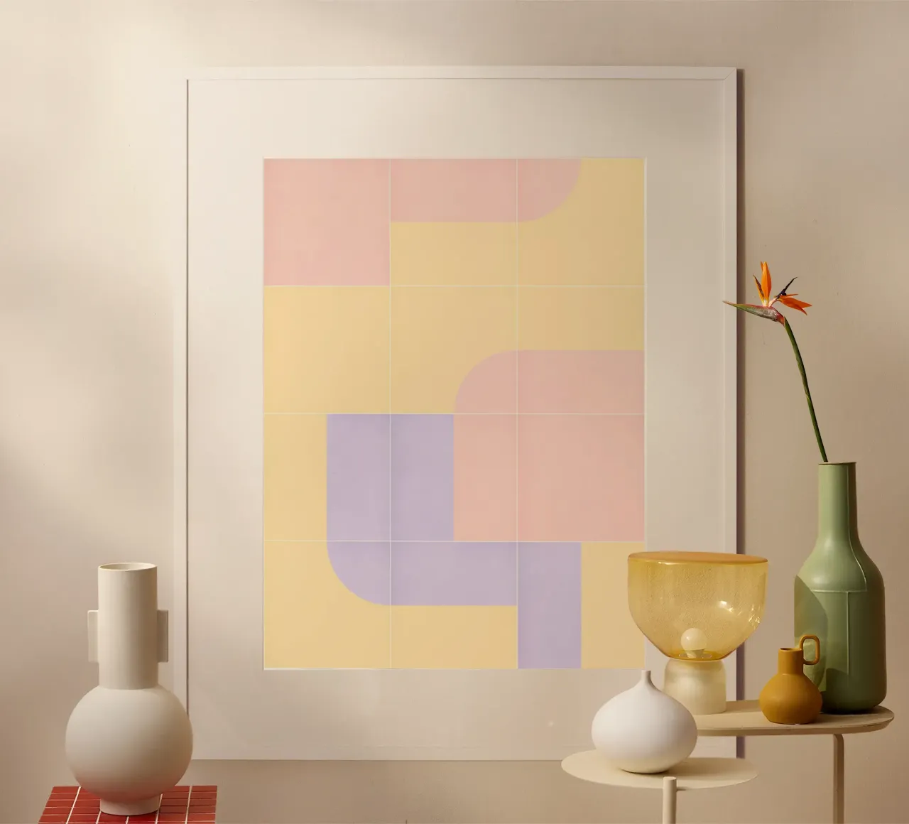 Retro Tiles 16 poster met kunststof frame van designdn