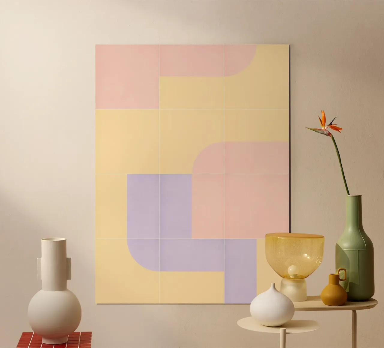 Retro Tiles 16 poster met kunststof frame van designdn