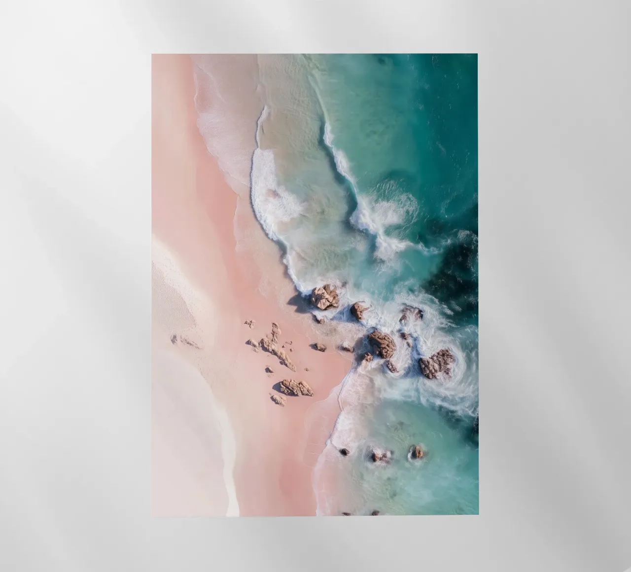 Pink Paradise Beach – Aerial Waves & Soft Sand Poster pellicola backlit da Vela Luna