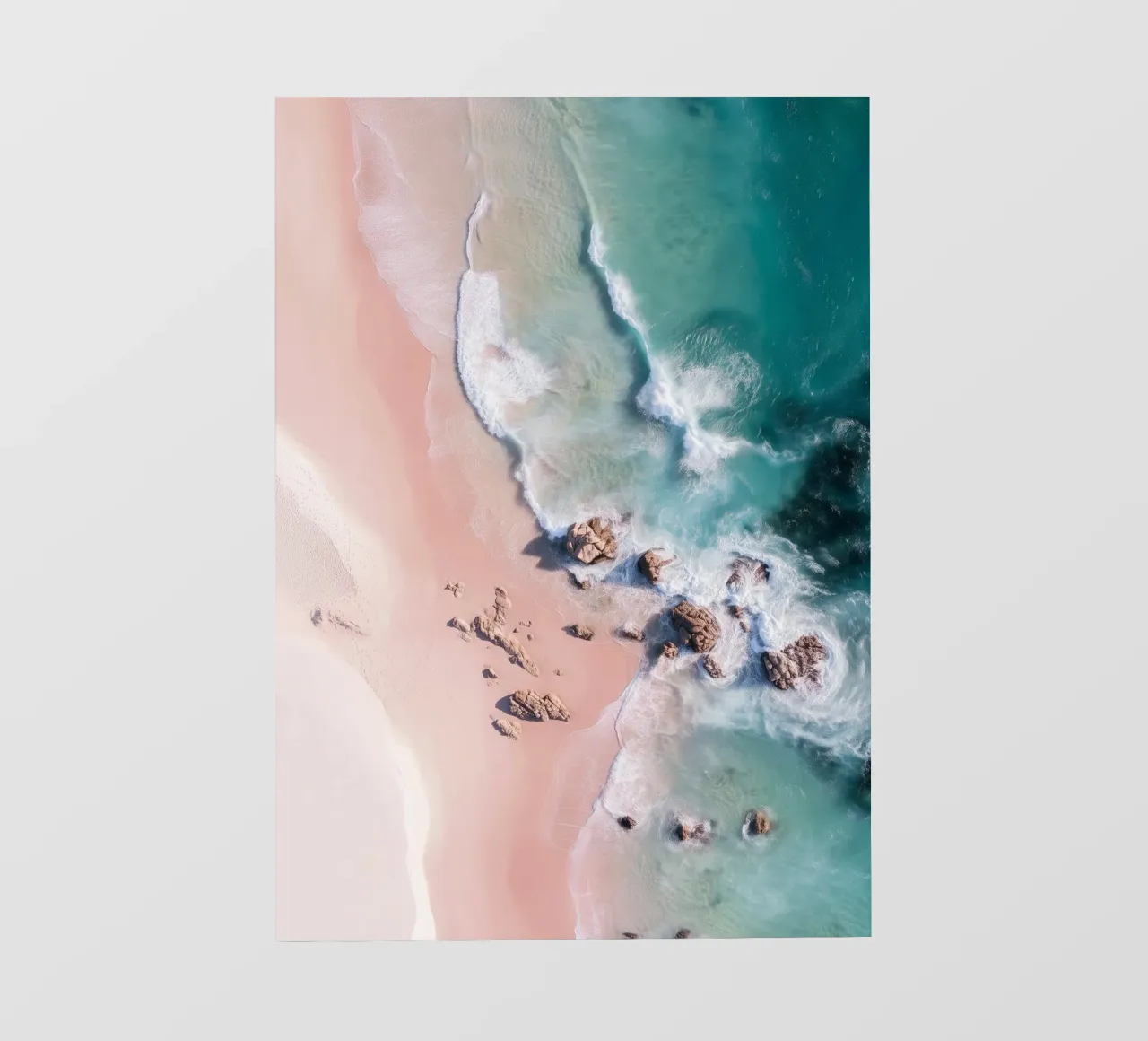 Pink Paradise Beach – Aerial Waves & Soft Sand Poster PVC Plane von Vela Luna