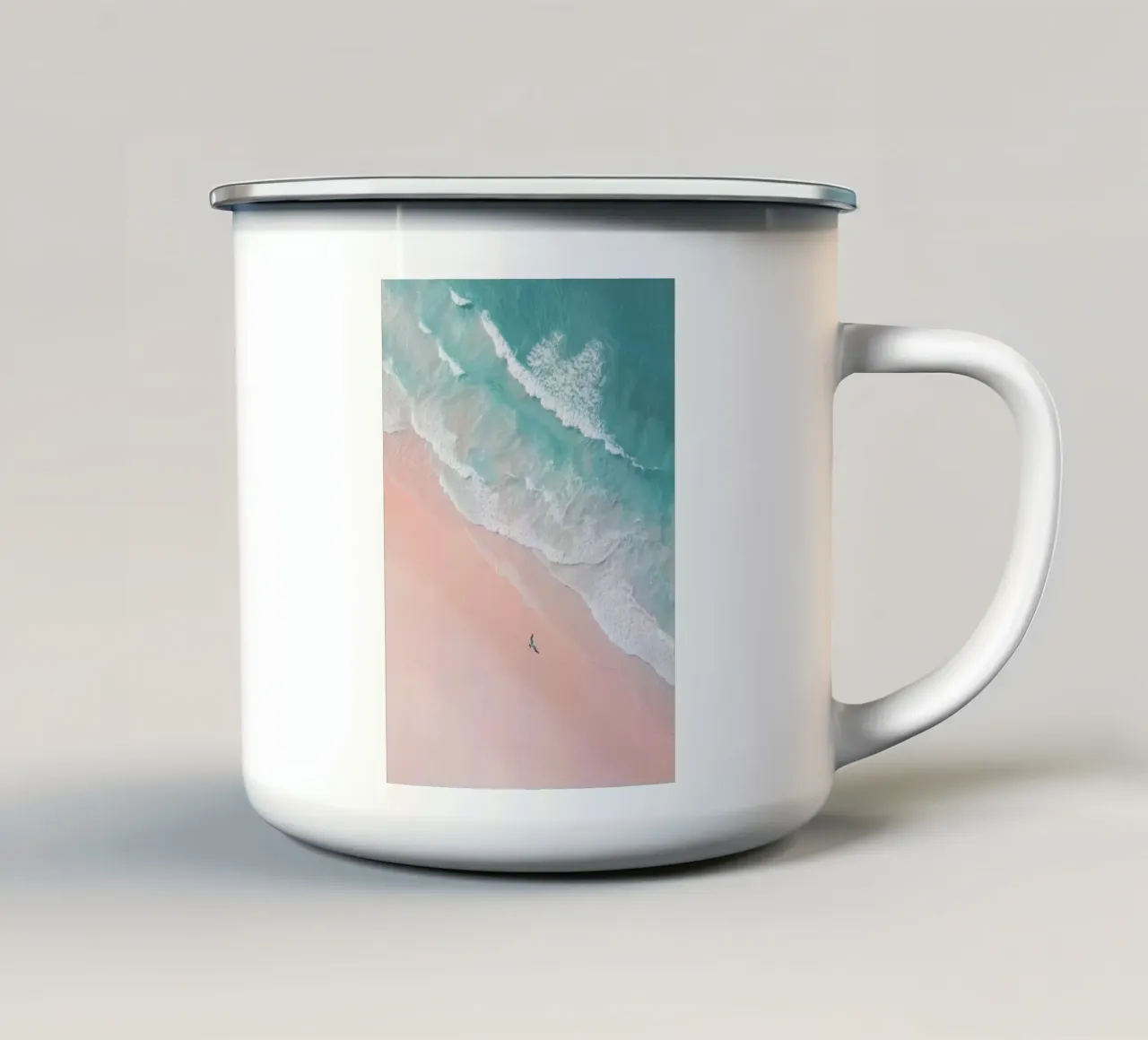 Mint Tide & Pink Horizon - Dreamy Aerial Beach Poster tazza in smalto da Vela Luna