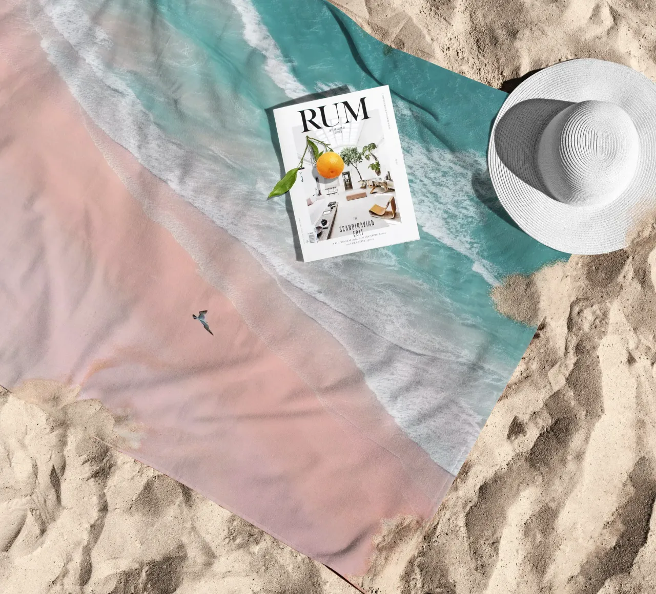 Mint Tide & Pink Horizon - Dreamy Aerial Beach Poster telo mare da Vela Luna