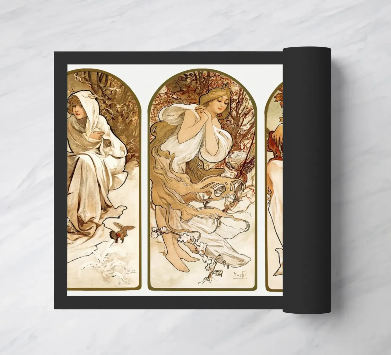 "The Seasons" (1897) by Alphonse Mucha i doormat by Art History