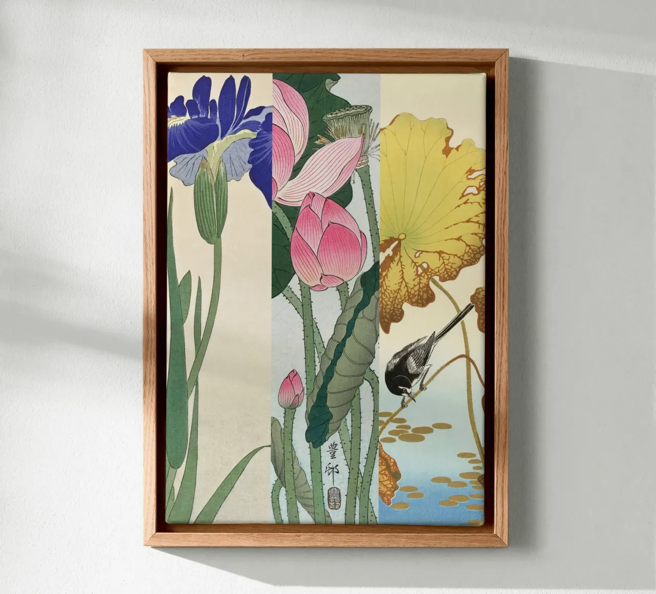 Bloemblaadjes & Plumage | Press Play Kunstdruk Collage canvas met Baklijst van Press Play Art Prints