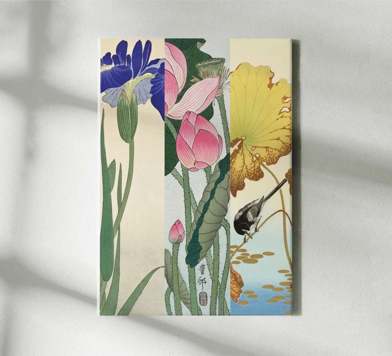Bloemblaadjes & Plumage | Press Play Kunstdruk Collage canvas met Baklijst van Press Play Art Prints