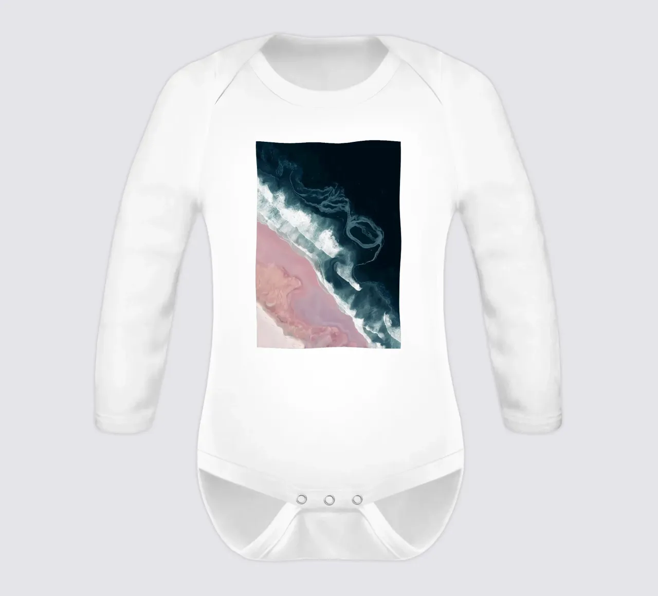Dark Currents & Pink Sands - Abstract Aerial Ocean Print body neonato maniche lunghe da Vela Luna
