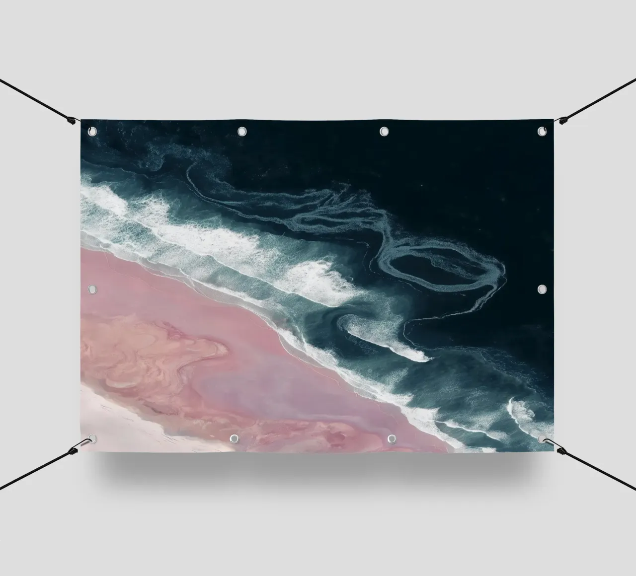Dark Currents & Pink Sands - Abstract Aerial Ocean Print telo in pvc da Vela Luna