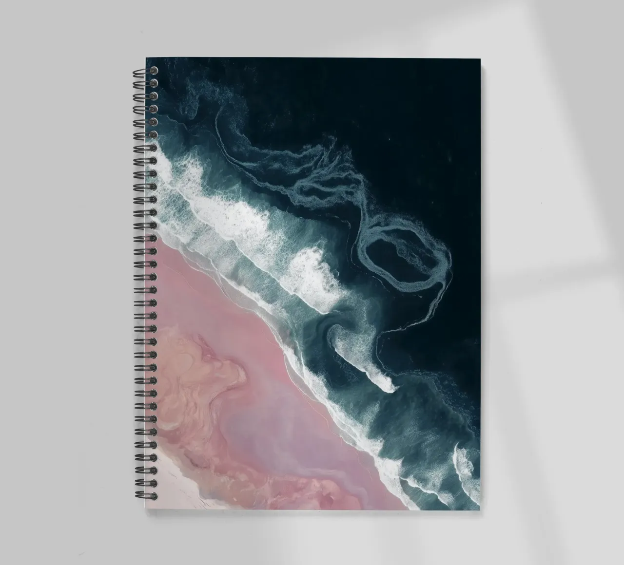 Dark Currents & Pink Sands - Abstract Aerial Ocean Print notitieboek met spiraal van Vela Luna