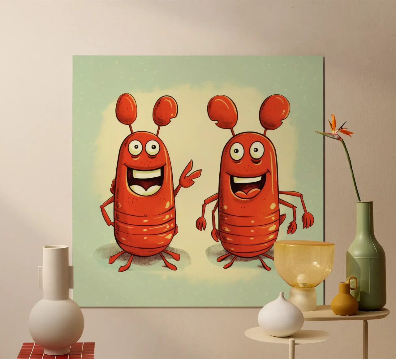 Duo di aragoste retrò poster con telaio in plastica da Funny Animals