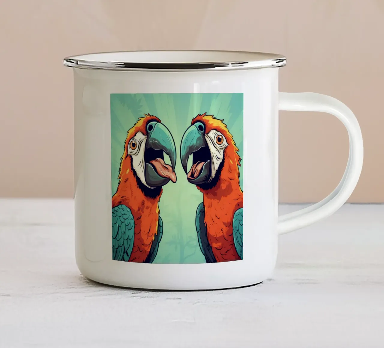 Duo di ara retrò tazza in smalto da Funny Animals