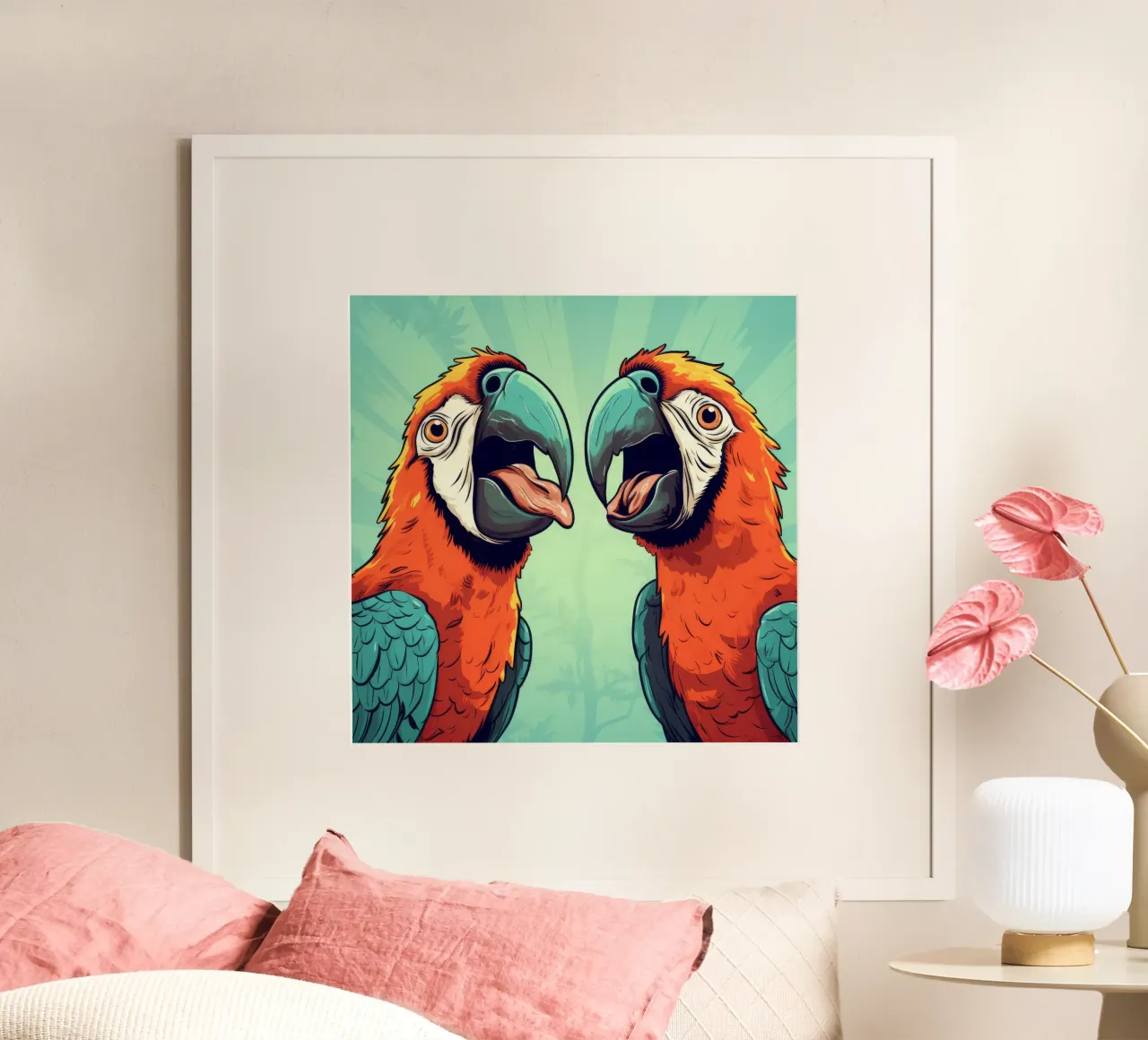 Duo di ara retrò poster con telaio in alluminio da Funny Animals