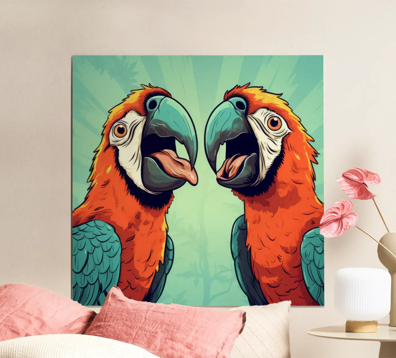 Duo di ara retrò poster con telaio in alluminio da Funny Animals