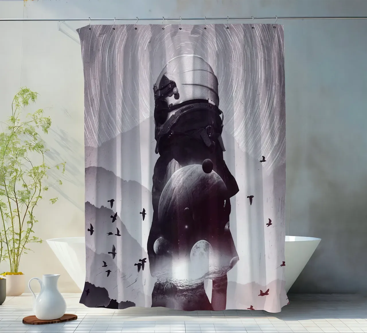 beyond dimensions of space shower curtain by Green