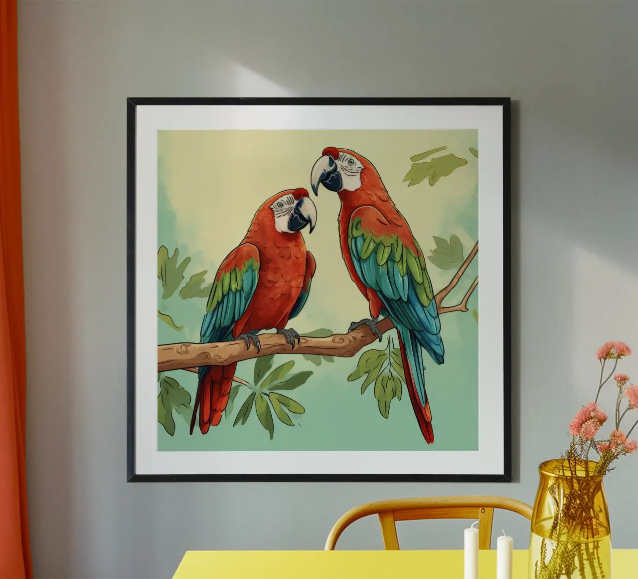 Duo di ara retrò poster con telaio in alluminio da Funny Animals