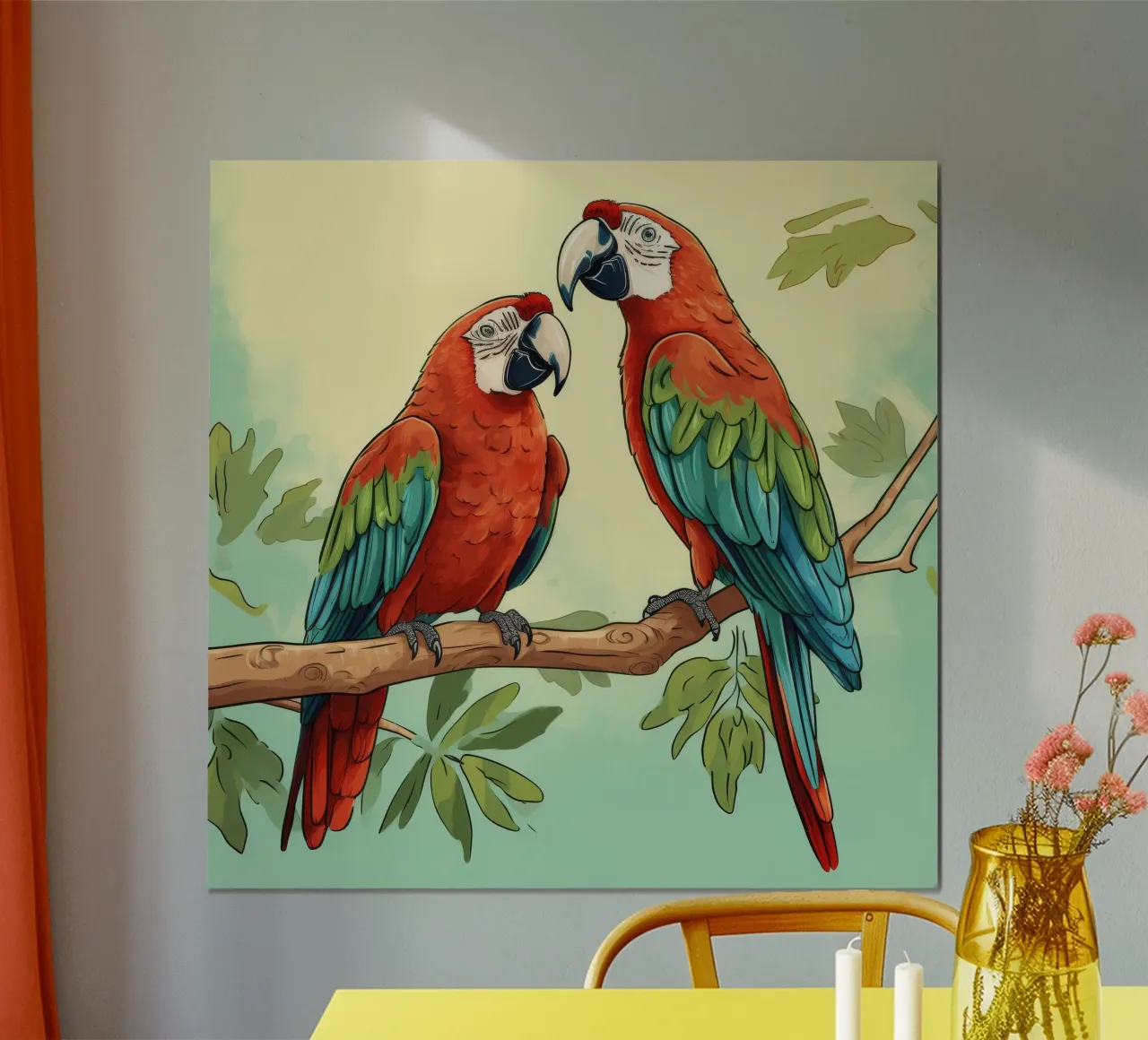 Duo di ara retrò poster con telaio in alluminio da Funny Animals