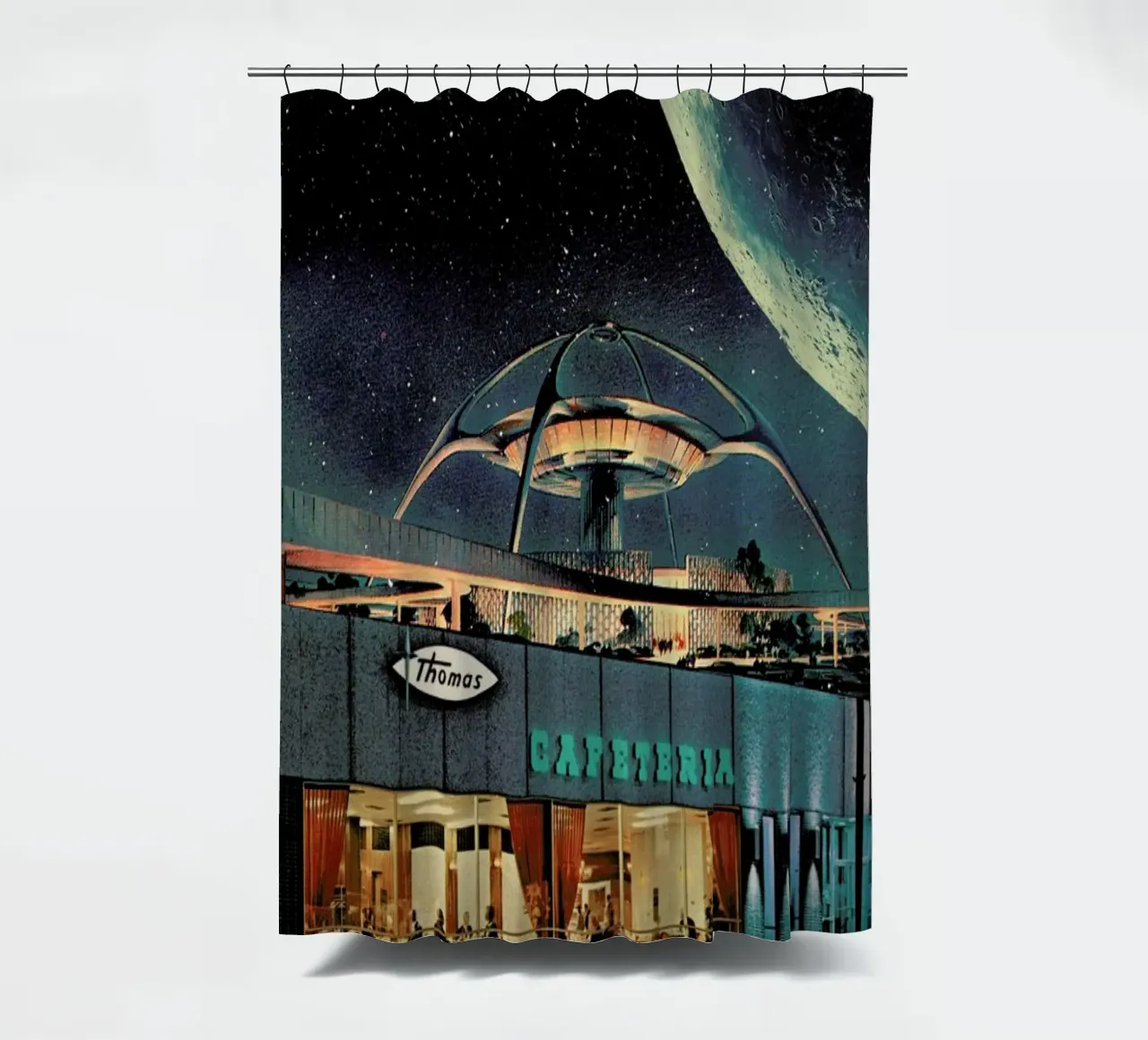 A Postcard From Year 2346 shower curtain by Frank Moth