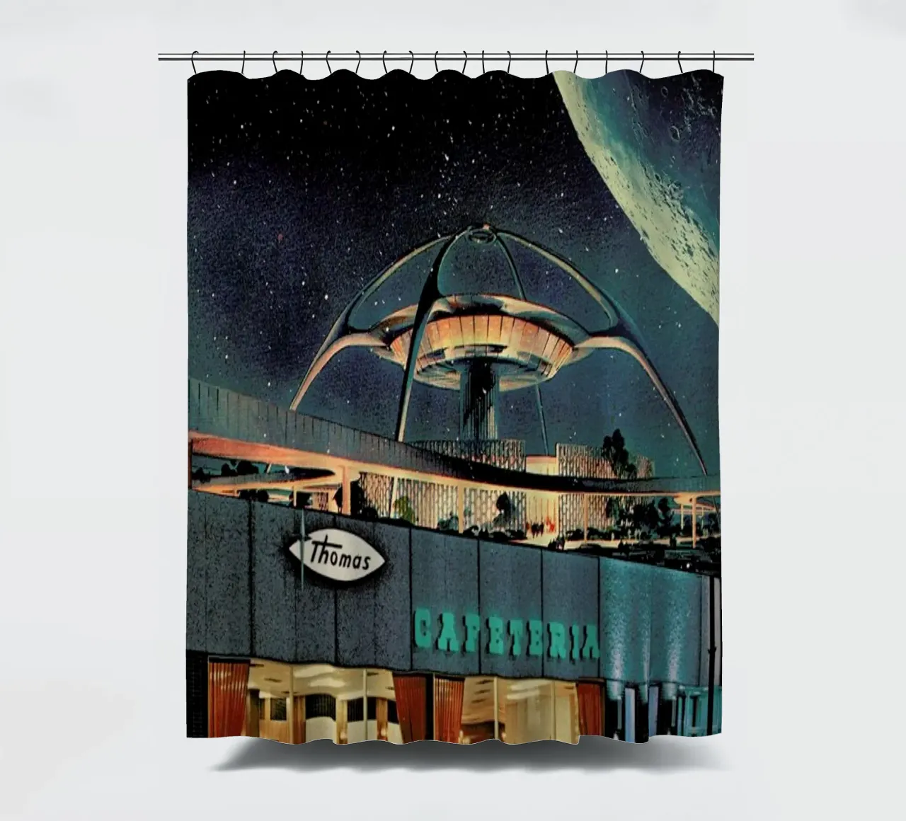 A Postcard From Year 2346 shower curtain by Frank Moth