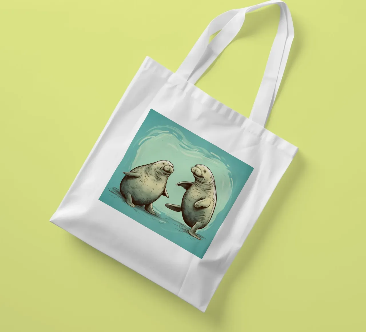 Retro Manatee Duo borsa in juta da Funny Animals