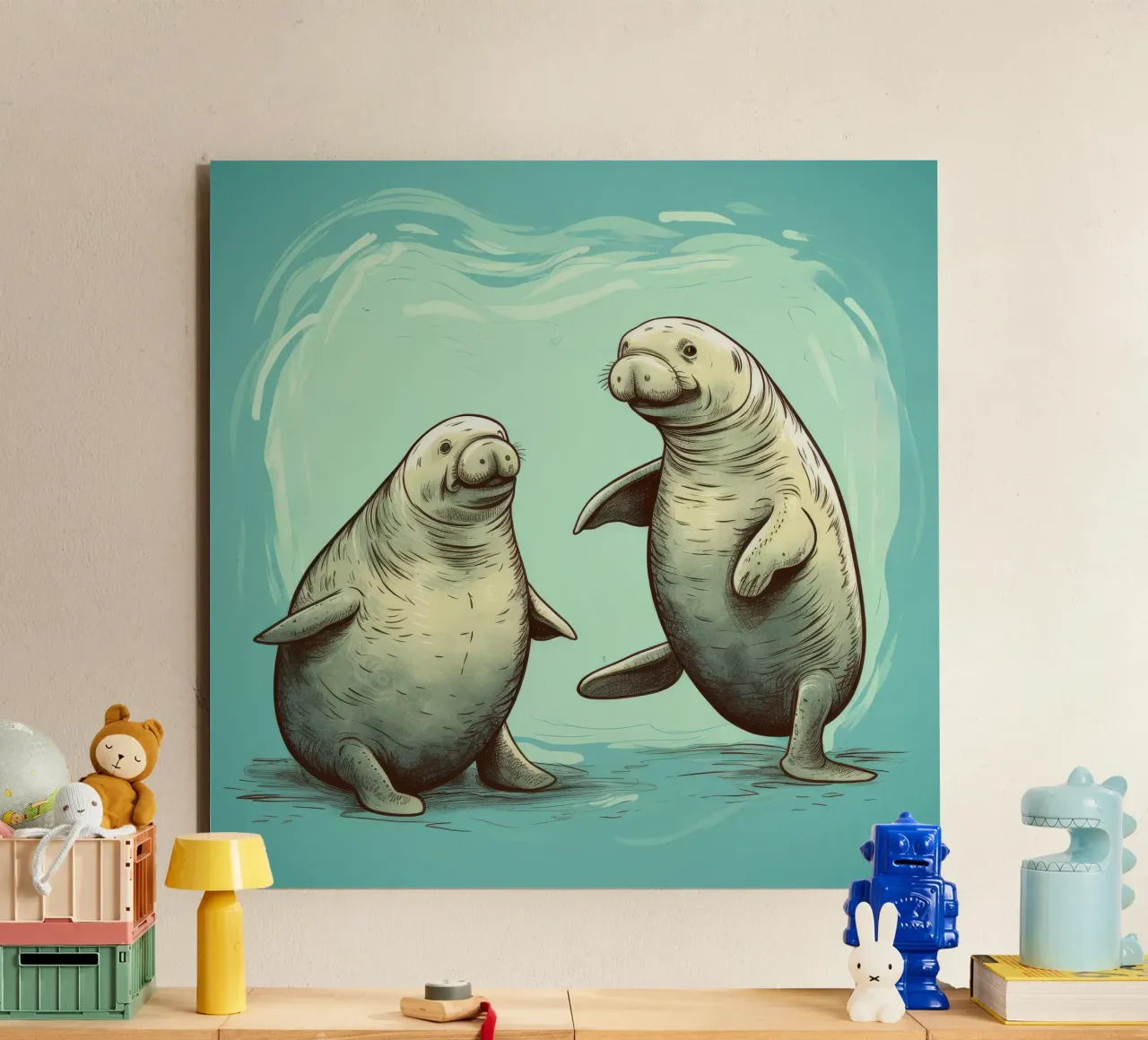 Retro Manatee Duo alluminio dibond da Funny Animals