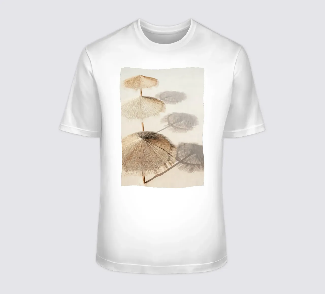 Straw Beach Umbrellas - Minimal Neutral Coastal Poster t-shirt by Vela Luna