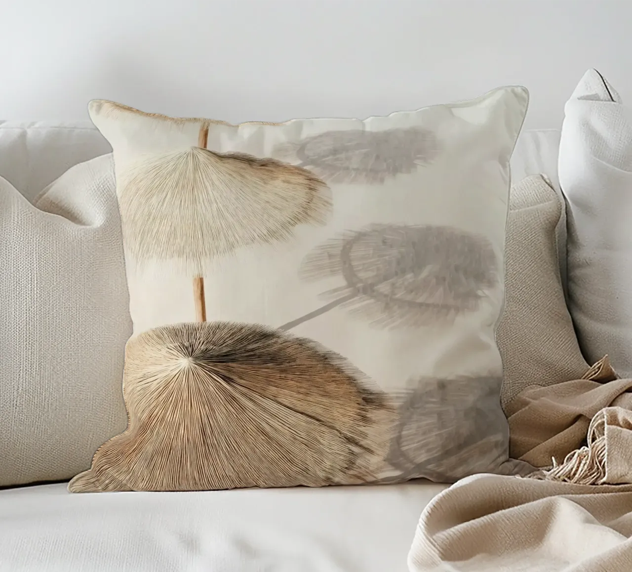 Straw Beach Umbrellas - Minimal Neutral Coastal Poster cuscino da Vela Luna