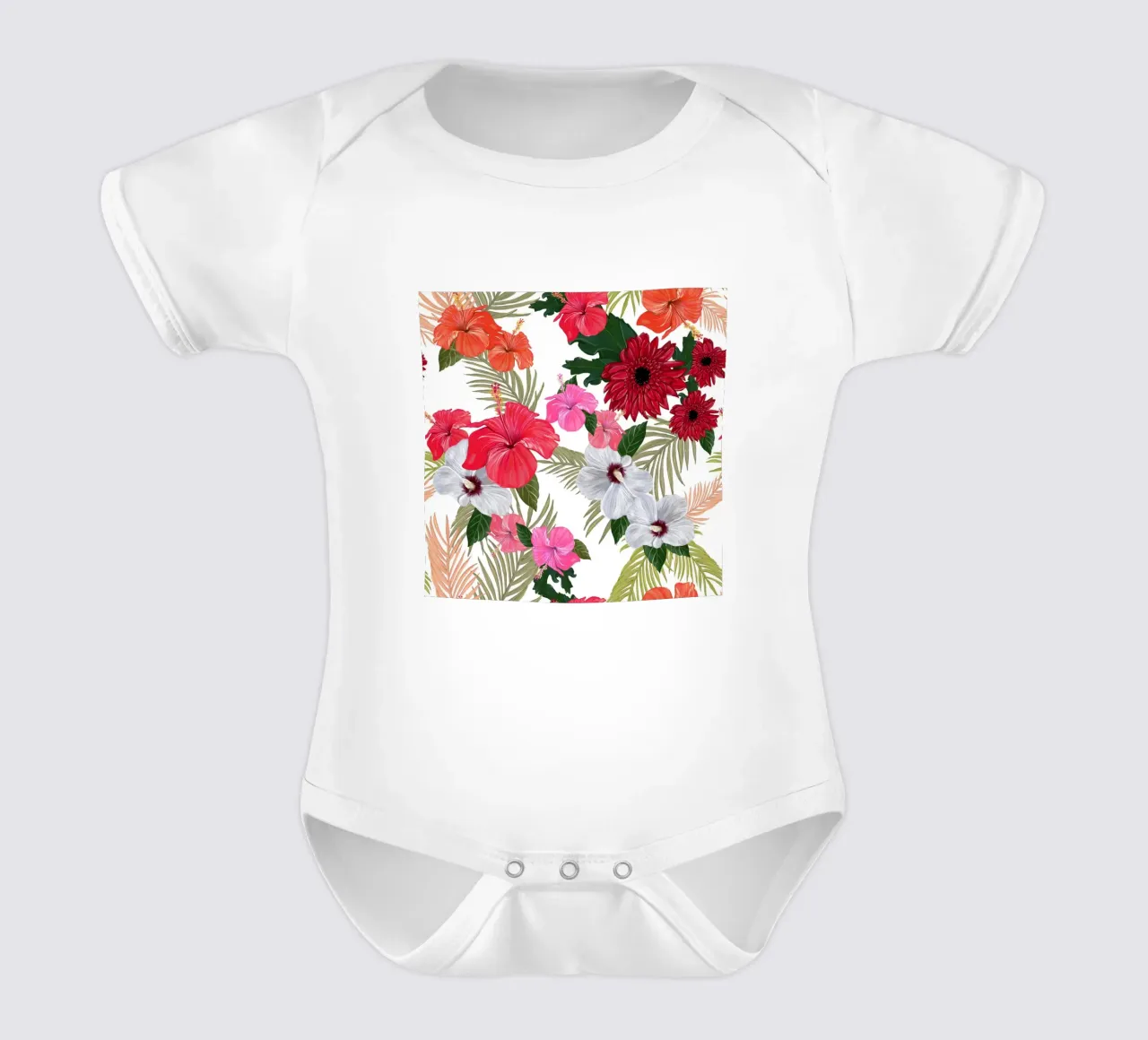 Tropical flowers pattern short-sleeve baby romper by gulsengunel