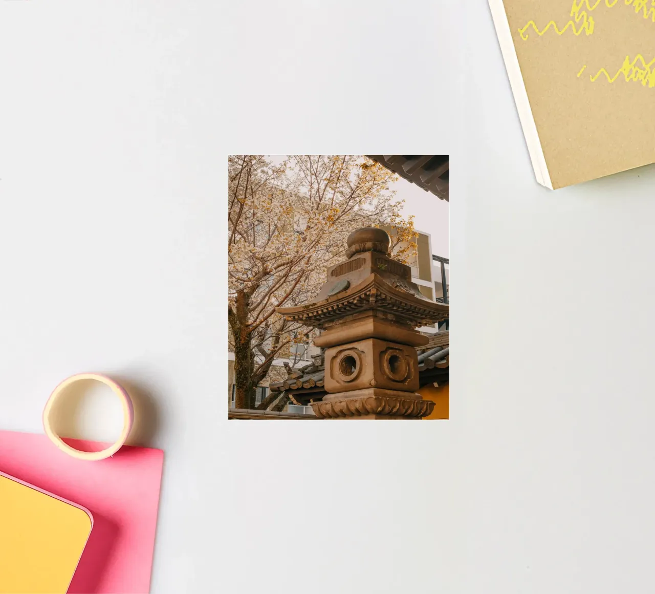 Japanese Cherry Blossom Temple Sunset sticker by Marcel Bisig