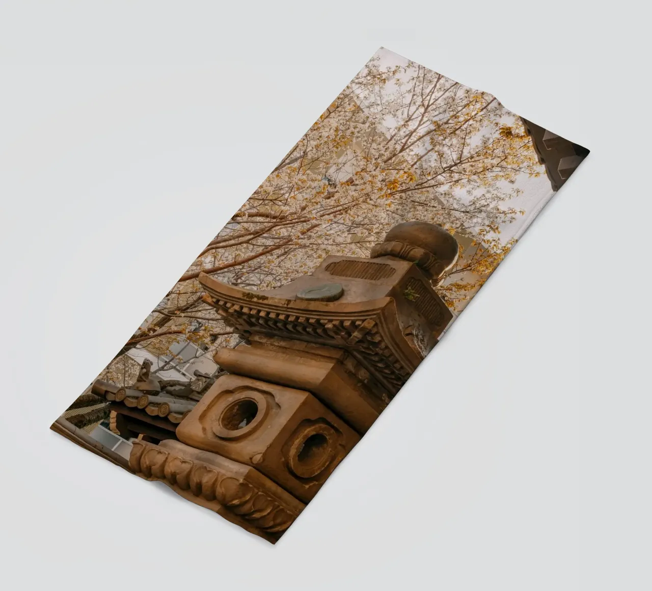 Japanese Cherry Blossom Temple Sunset beach towel by Marcel Bisig