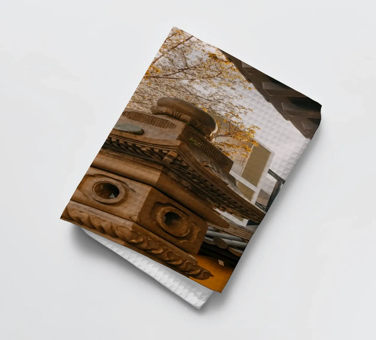 Japanese Cherry Blossom Temple Sunset tea towel by Marcel Bisig