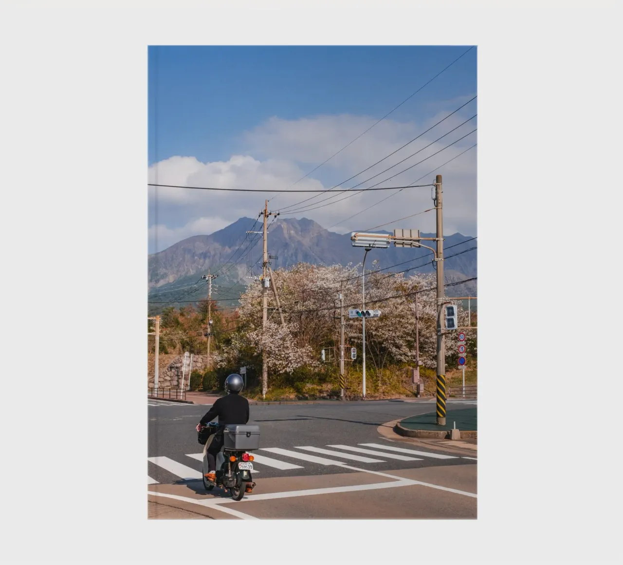 Scena di strada con fiori di ciliegio a Kagoshima, Giappone diario da Marcel Bisig