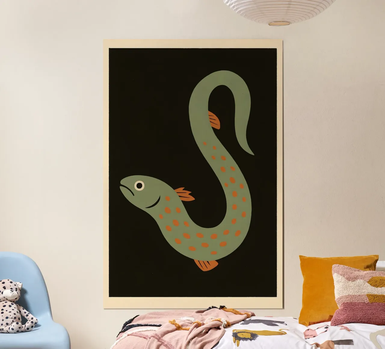 Green Eel – Calm and Curious Sea Poster poster con telaio in plastica da Tide & Texture