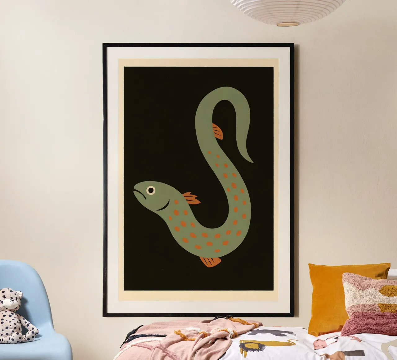 Green Eel – Calm and Curious Sea Poster poster con telaio in plastica da Tide & Texture