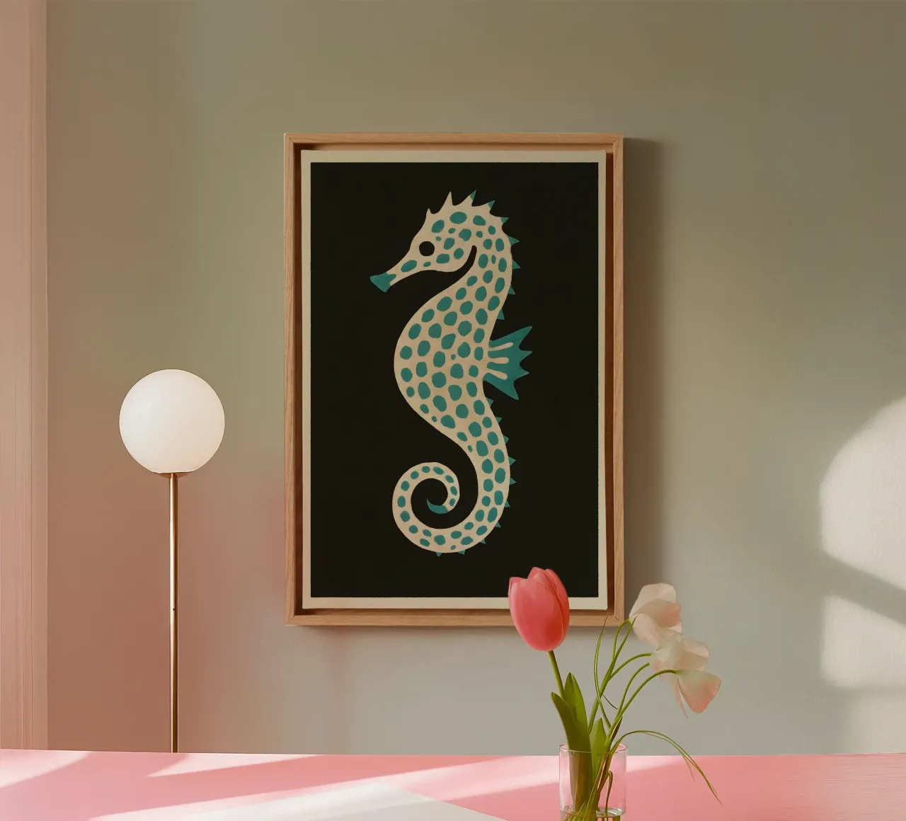 Lagoon Seahorse – Calm Coastal Print canvas with Floater frame by Tide & Texture
