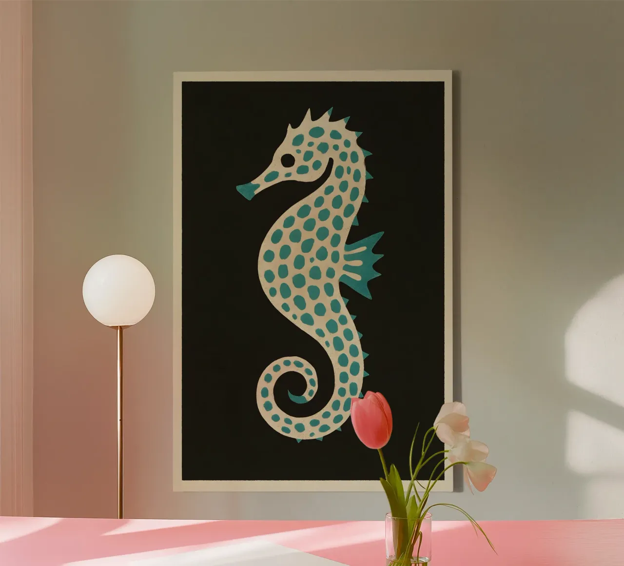 Lagoon Seahorse – Calm Coastal Print canvas with Floater frame by Tide & Texture