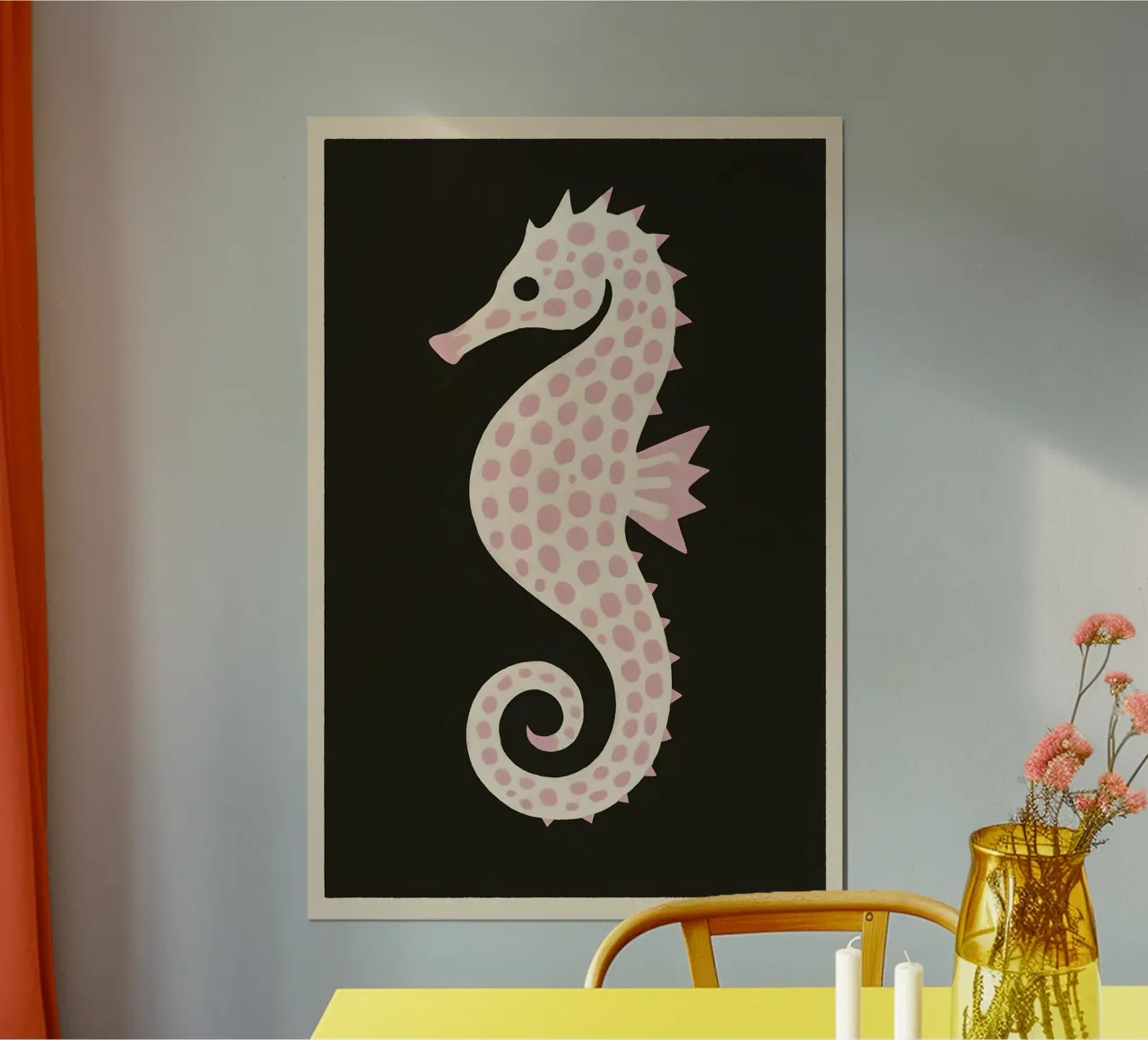 Blush Seahorse – Soft Ocean Wall Art poster con telaio in legno da Tide & Texture