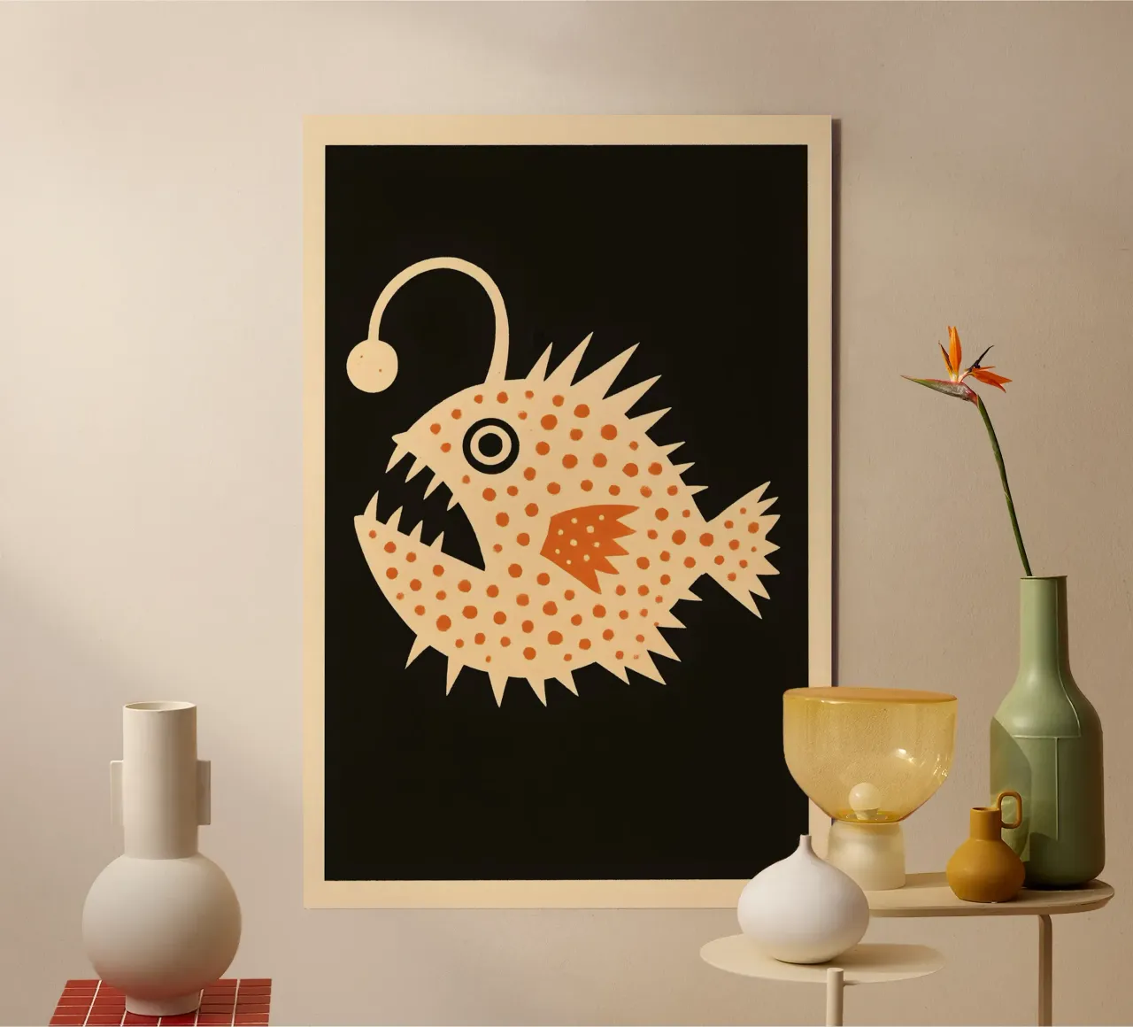 Anglerfish Fun – Bold Deep Sea Poster alluminio dibond da Tide & Texture