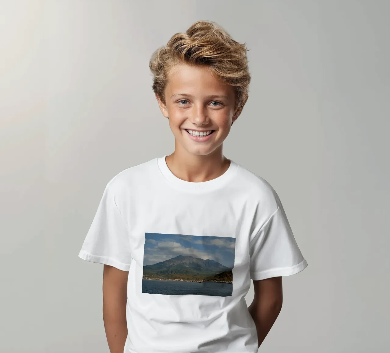 Sakurajima Volcano in Kagoshima, Japan kids t-shirt by Marcel Bisig