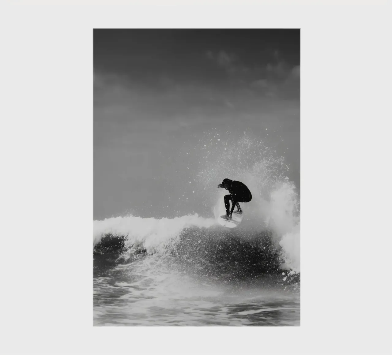 Surfer in Motion - Black and White Wave Action Poster notebook by Vela Luna