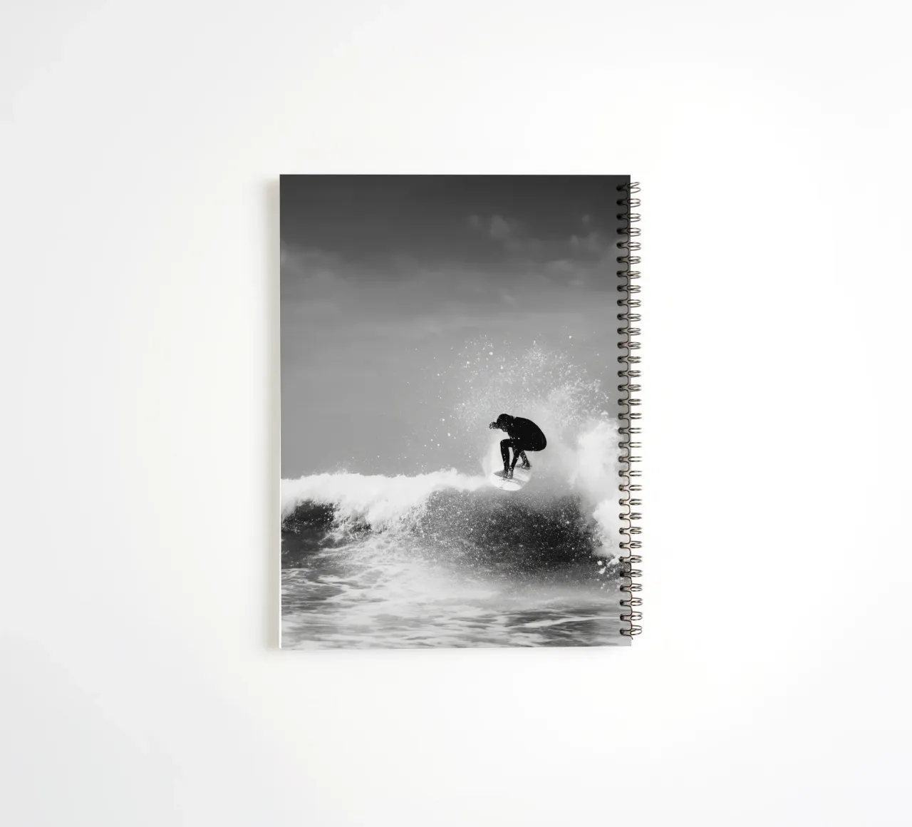 Surfer in Motion - Black and White Wave Action Poster spiral notebook by Vela Luna
