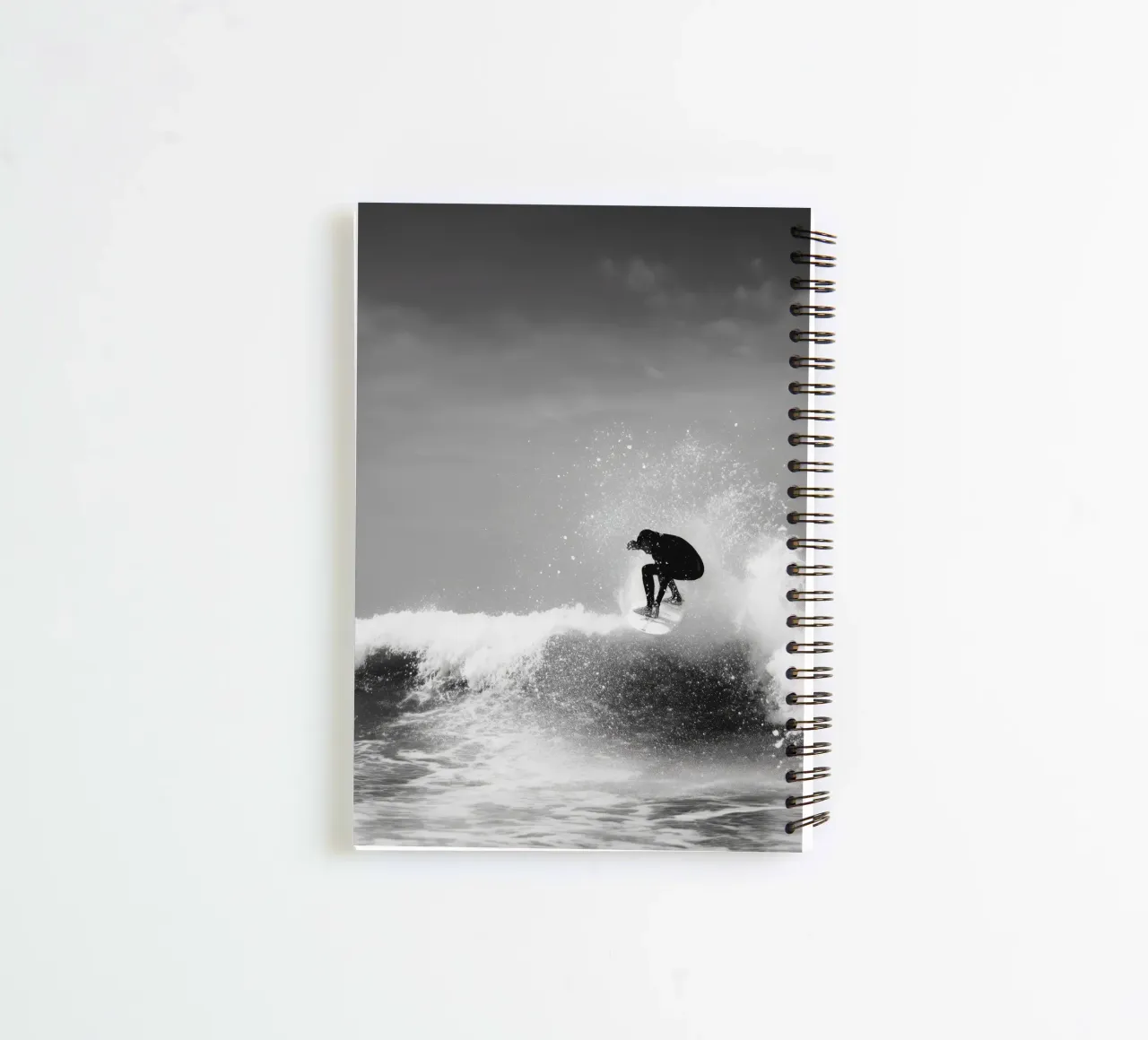 Surfer in Motion - Black and White Wave Action Poster spiral notebook by Vela Luna