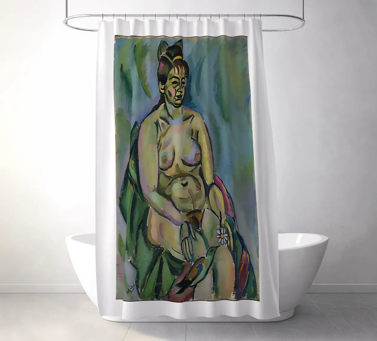 Seated Nude Holding a Flower shower curtain by Narciso