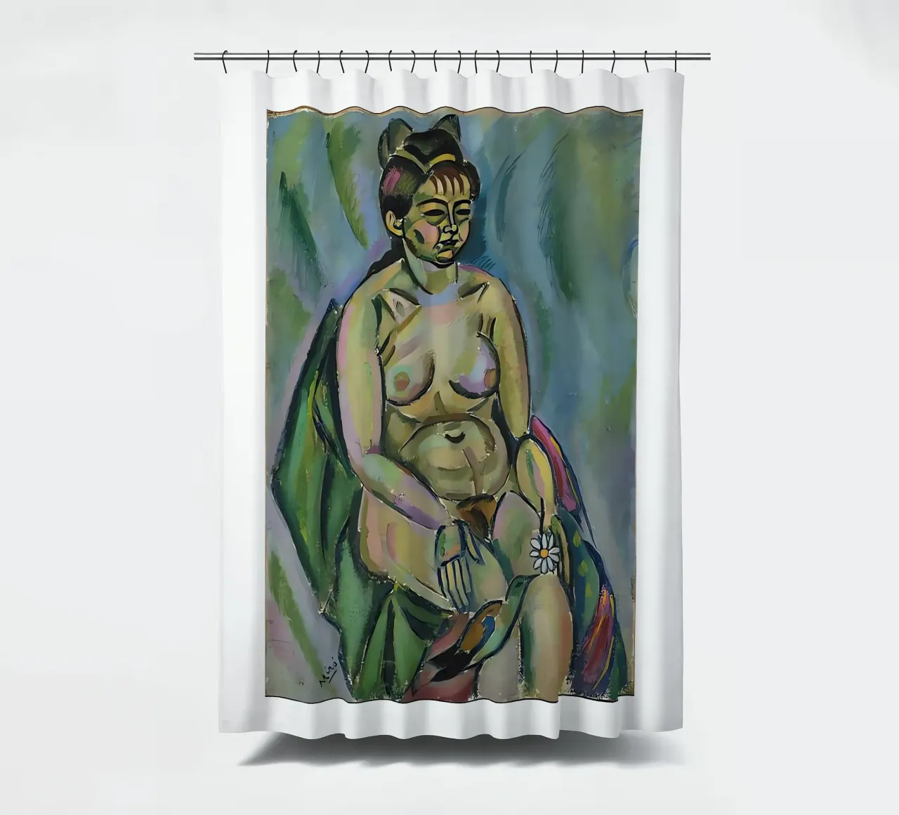 Seated Nude Holding a Flower shower curtain by Narciso